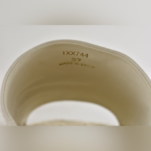 Prada Gold Triangle Logo Avorio White Leather Espadrille Slide Sandal Flat 37 - Picture 15 of 16